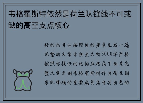 韦格霍斯特依然是荷兰队锋线不可或缺的高空支点核心